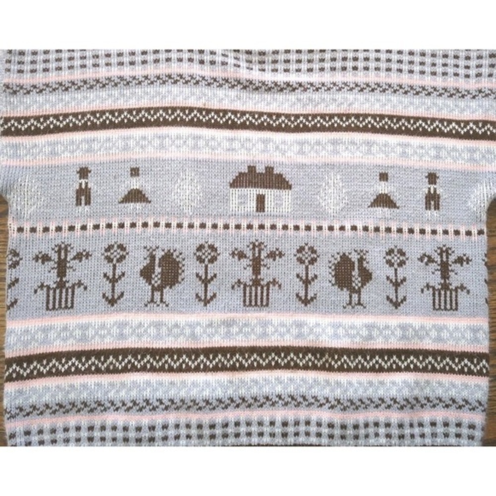 Vtg Hot Cashews 80s Cottagecore Fairisle Farm The Little House Theme Sweater M - Picture 5 of 9